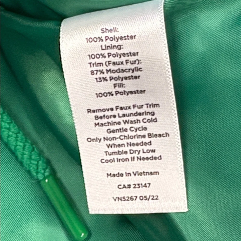 Talbots Plus Petite Faux Fur Trim Puffer Coat Green (Size 2XP)